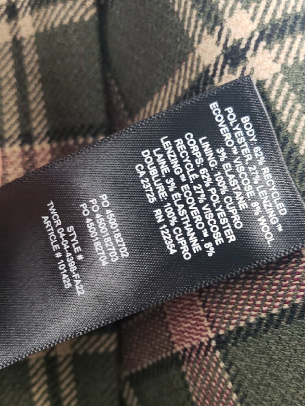 Aritzia Wilfred Wool-Blend Margaux Plaid Double Breasted Blazer in green Size 4 - Picture 6 of 8